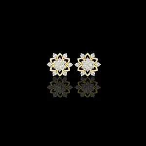 0.39 TCW Sparkling Lab Grown Round Cut flower stud earrings with floral cluster For Her
