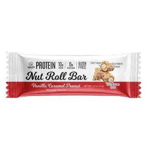 Genius Gourmet Protein Nut Roll Bar, 10g Protein, 0g Added Sugar, Gluten Free, Vanilla Caramel Peanut, 10 Count, Healthy Snack
