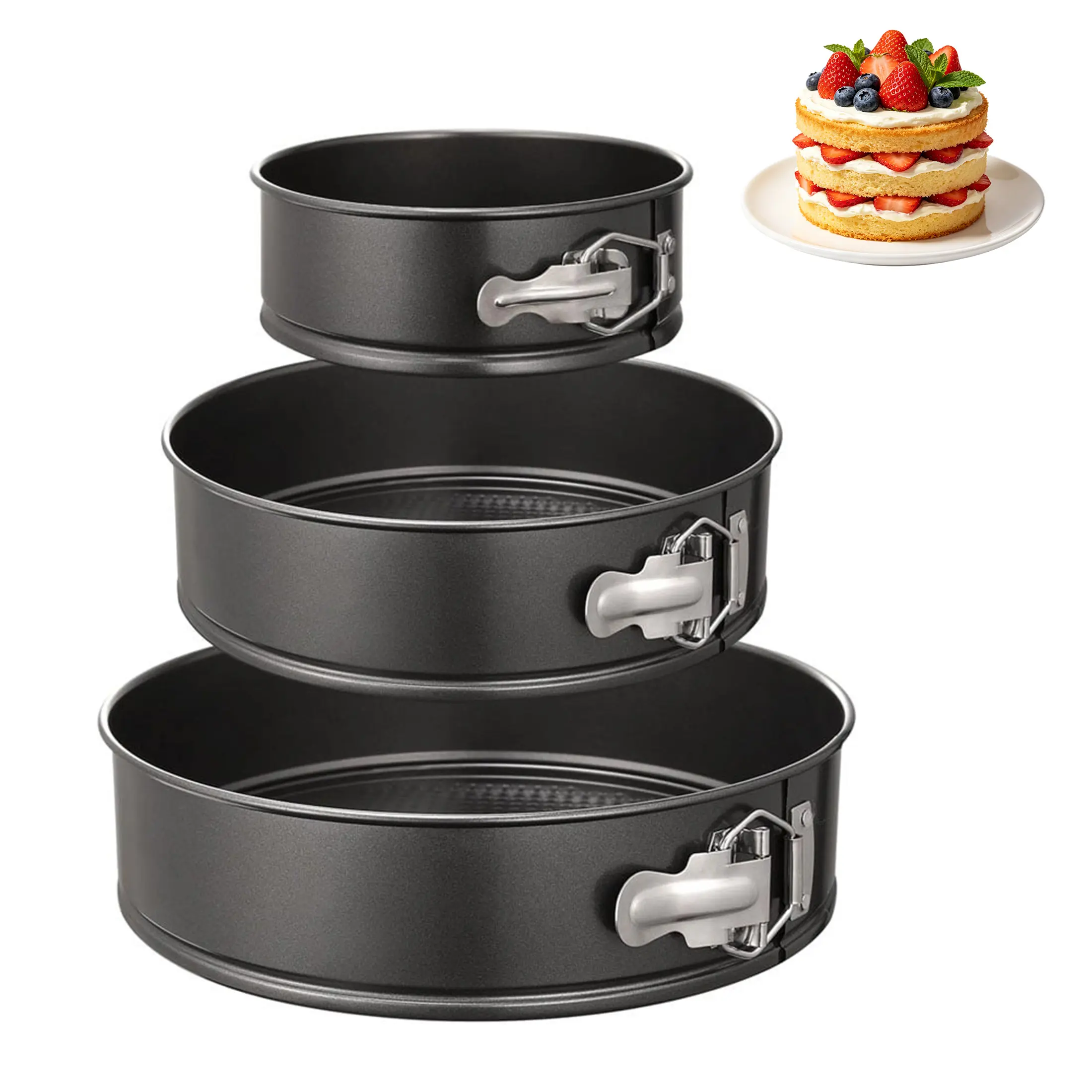 [3-Piece Set] Multi-size springform round cake molds, easy unmolding and non-stick, a must-have for baking beginners