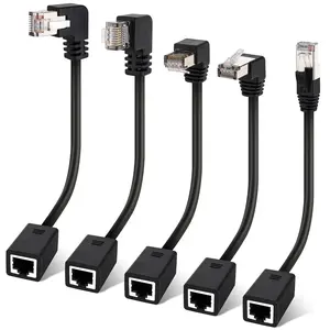 6 Ethernet Extension  5 Pack,Multiple Angles(UP/Down/Left/Right/Straight), Cat6 RJ45 Network LAN Patch Cord Adapter, FTP Shielded Male to Female Connector, Supports CAT5E/CAT5-0.6