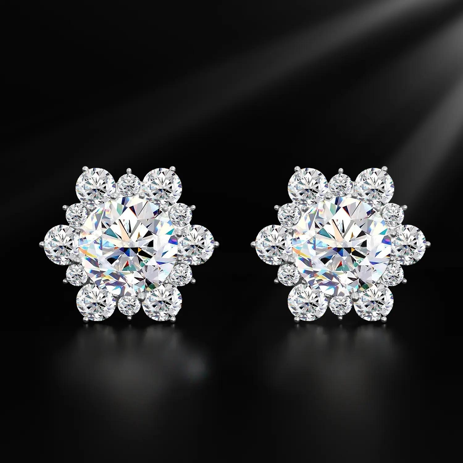 Silver Casual Couple Stud Earrings - Dual Lab-Created Gemstones (VVS1 Moissanite Option), Hypoallergenic Fit Soft Needles, Deluxe Gift Box, Unisex Fine Jewelry, Snowflake Design, Ideal for Anniversaries & Valentine’s Day, Everyday Glamour, Casual Shine, M