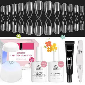 Beetle Thin Extension Nail Tips Kit with Nail Prep Dehydrator and Primer Almond/Coffin/Square Half Matte Acrylic Nail False Nail press ons Nail  DIY Nails Art Gift for woman gel x nails salon nails at home Mother's Day gift Spring Nail Taste of Spring