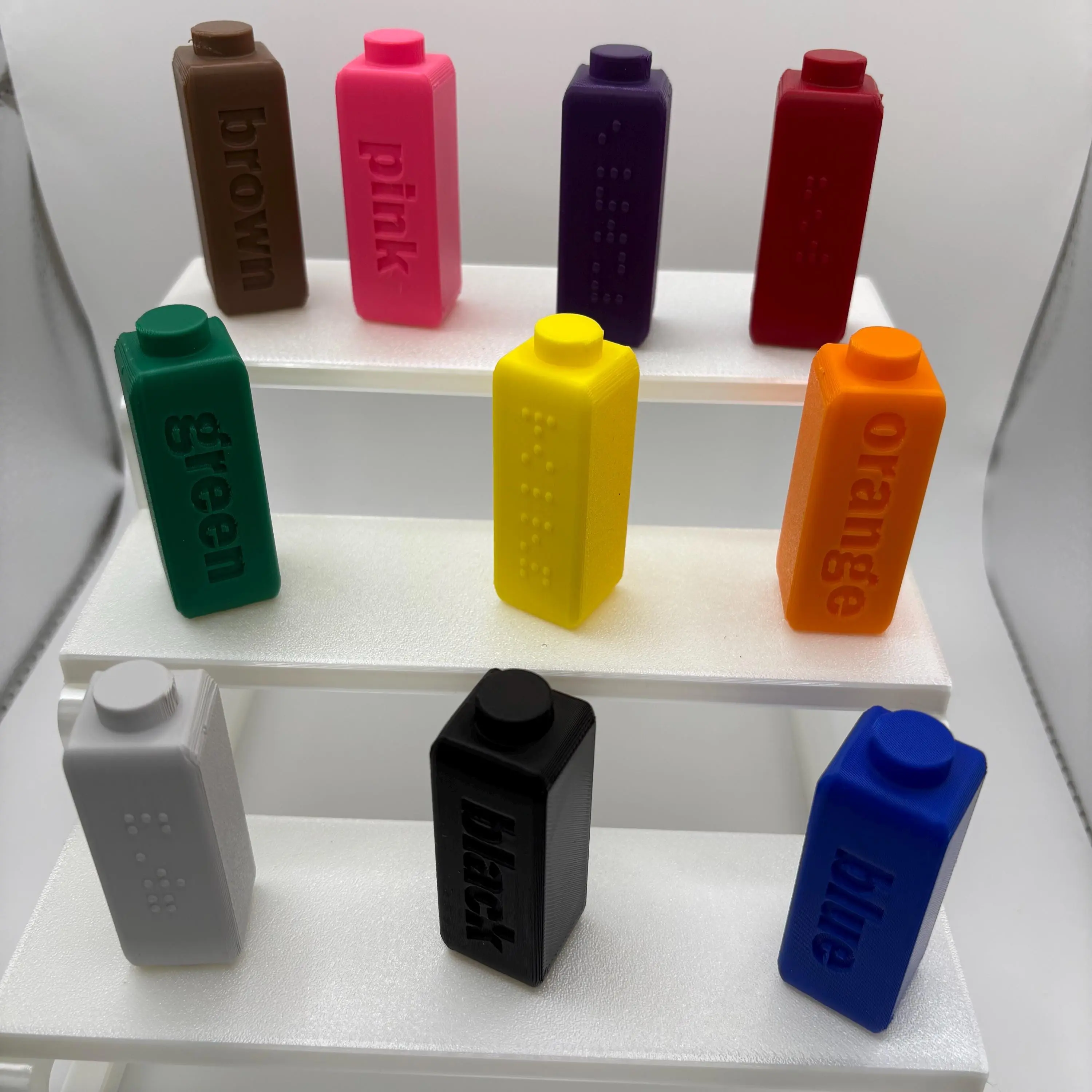 Braille Marker Toppers for Crayola Broad Line Classic Markers, 10 Pack with Cap Holder, 3D Printed Color ID Aid for Blind & Low Vision