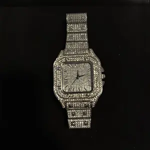 Stainless Steel Moissanite Watch with Sparkling Diamond-Encrusted Design