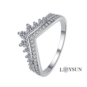 Loysun jewelry Princess Crown Lab-Made Gemstone Ring for Girls, S925 Sterling Silver Dainty Tiara Design, Elegant Feminine Jewelry for Teens and Women