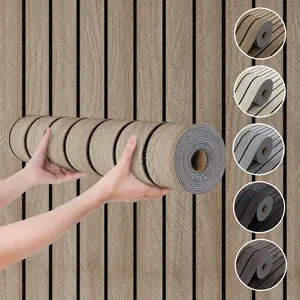 A Roll of 3D Grooved Wood-Grain Wall Panels – Self-Adhesive, Waterproof, Sound-Insulating Wallpaper with Textured Design and Matte Wood Surface, Easy to Clean and Install, Removable, Perfect for Living Rooms, Bedrooms, Dining Rooms, and Ceiling Décor