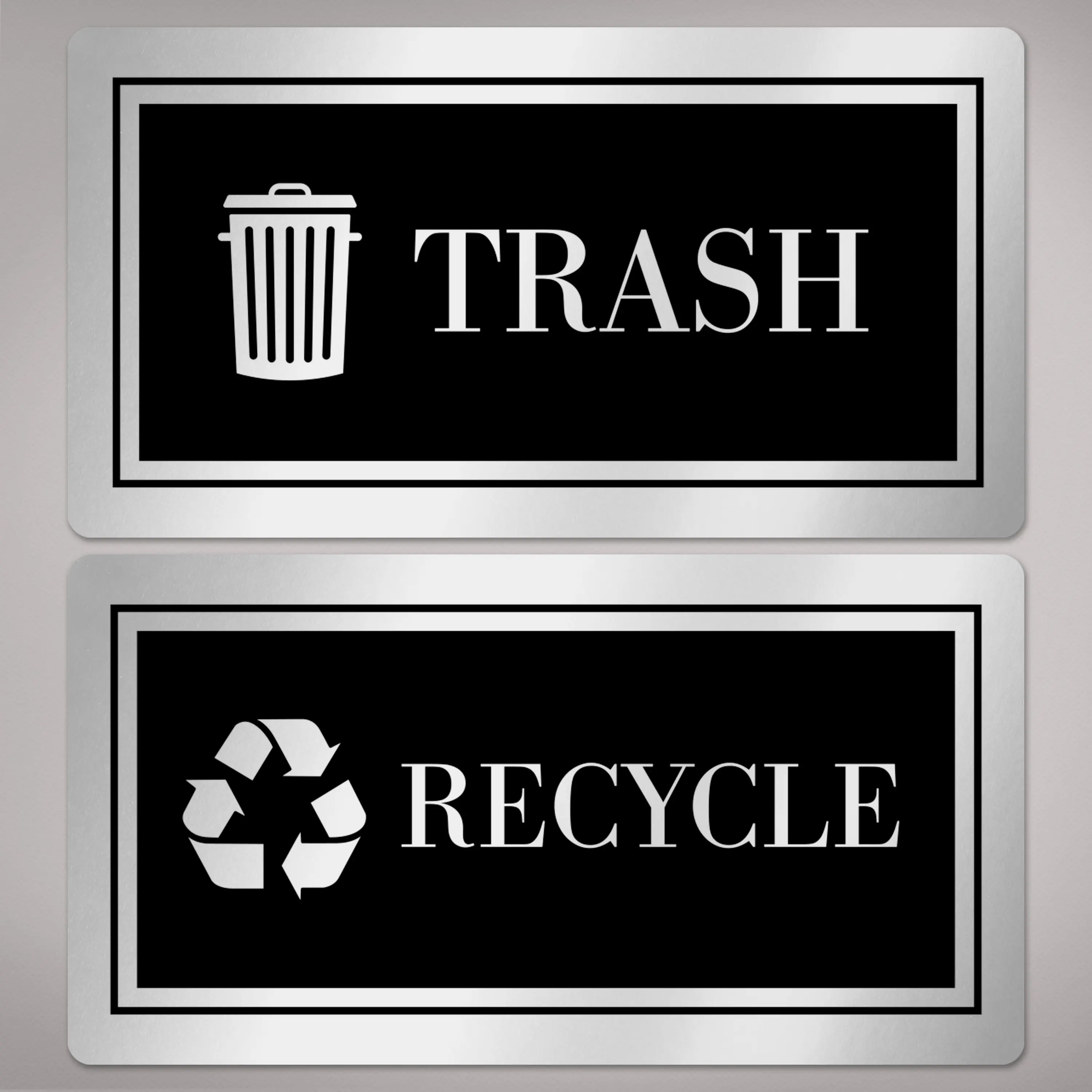 Avery Recycle and Trash Stickers, Metallic Recycle and Trash Signs for Bins, Containers, Trash Cans and Walls, Waterproof, UV Resistant, Preprinted, 2" x 3-3/4", 8 Total