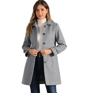 Allegra K Women's Winter Outerwear Peter Pan Collar Mid-thigh A-line Single Breasted Coat Gray Large