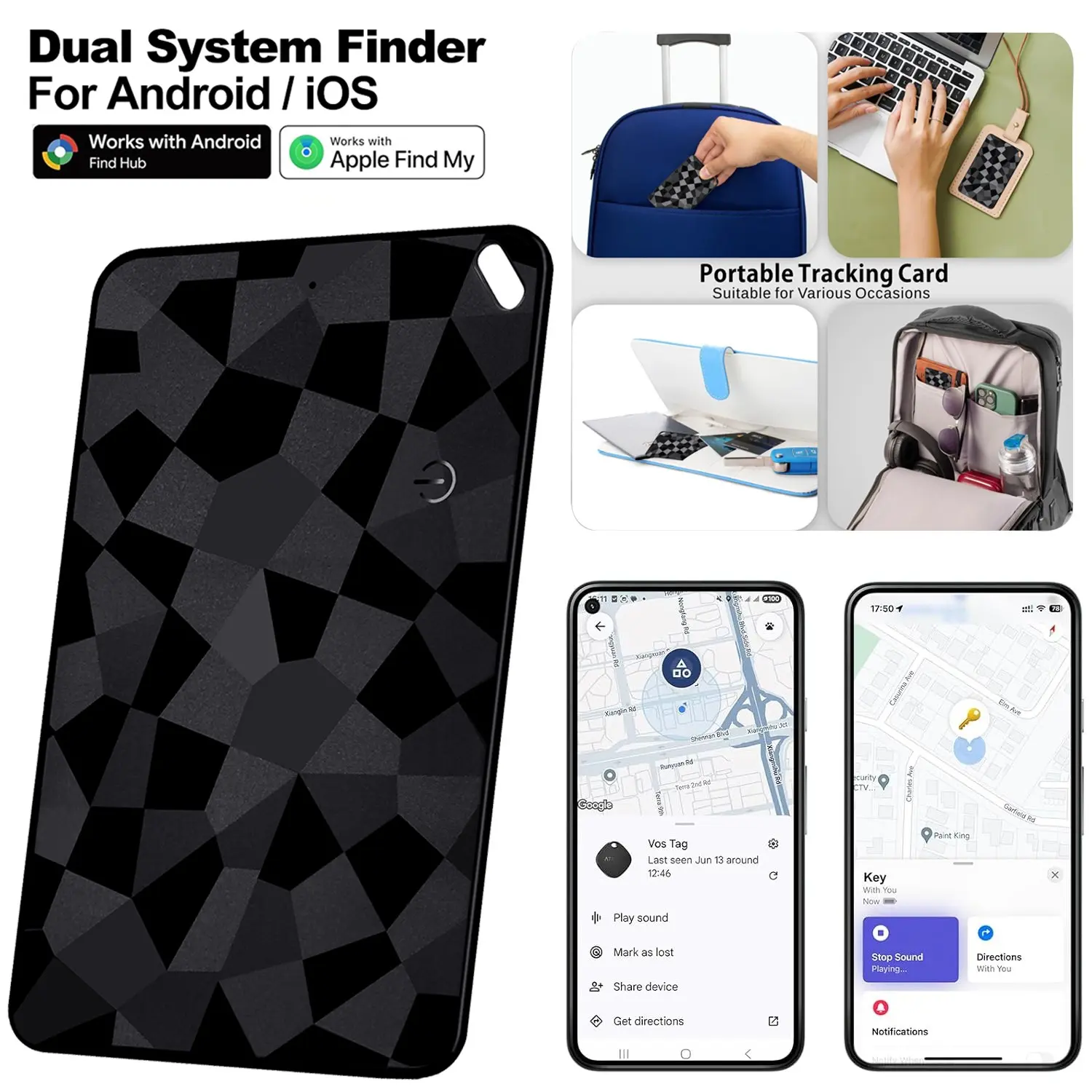 Smart Grid Card Item Finder – Dual System (iOS/Android) | Ultra-Thin Wallet Tracker | Bluetooth GPS Tag for Luggage, Keys, Documents | IP68 Waterproof | Long-Lasting Battery
