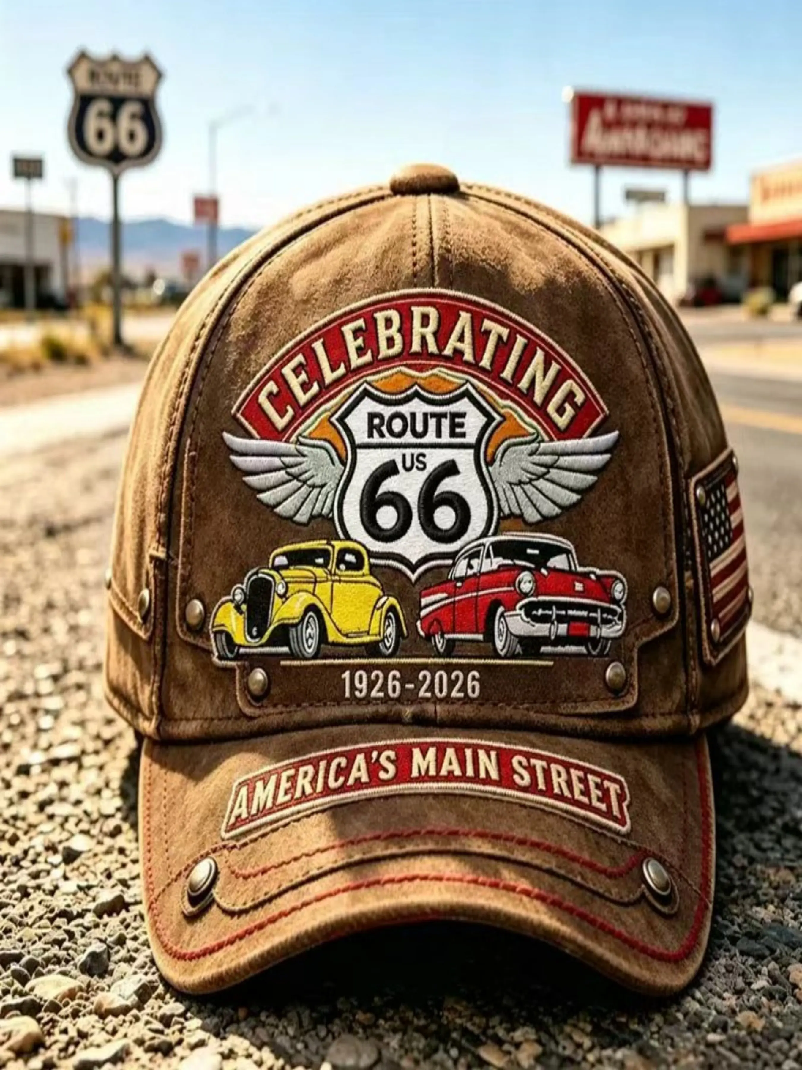 66 Highway Retro Baseball Hat, 1926-2026 Anniversary, Adjustable Washed Cap, Unisex Casual Sun Hat, Perfect Gift for Road Trip Lovers