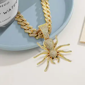 Hip Hop Spider Pendant Necklace with Accented Cuban Chain Unisex Jewelry for Men Women Edgy Insect Design for Daily Wear or Gift Giving