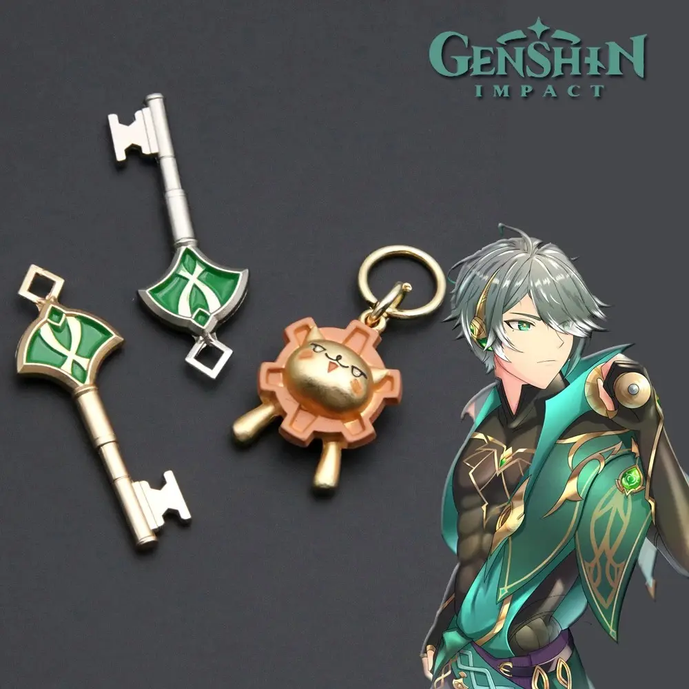 Genshin Impact Alhaitham-Kaveh Sumeru Lion Zinc Alloy Keychain Set, 30cm Character Art Cosplay Props Keyring Fashion Costume Jewelry Accessory
