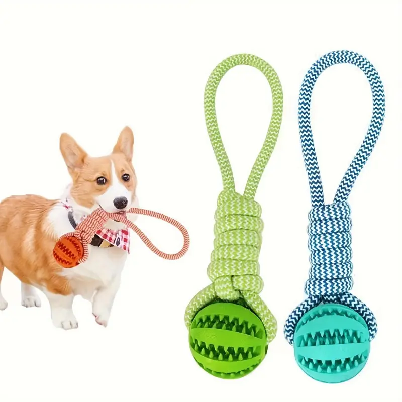 Dog Tug Cotton Rope Treat Dispensing Ball Rubber Sawtooth Design Lightweight Bite Resistant Interactive Pet Toy For Teeth Cleaning Relieve Boredom