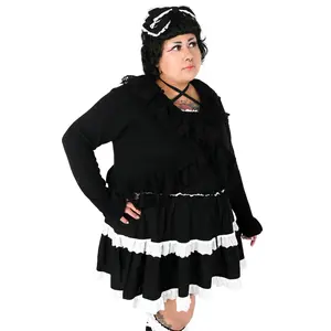 Selene Pointelle Ruffle Cardigan - Black