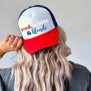 Red White & Blonde Trucker Cap | Patriotic USA flag colors