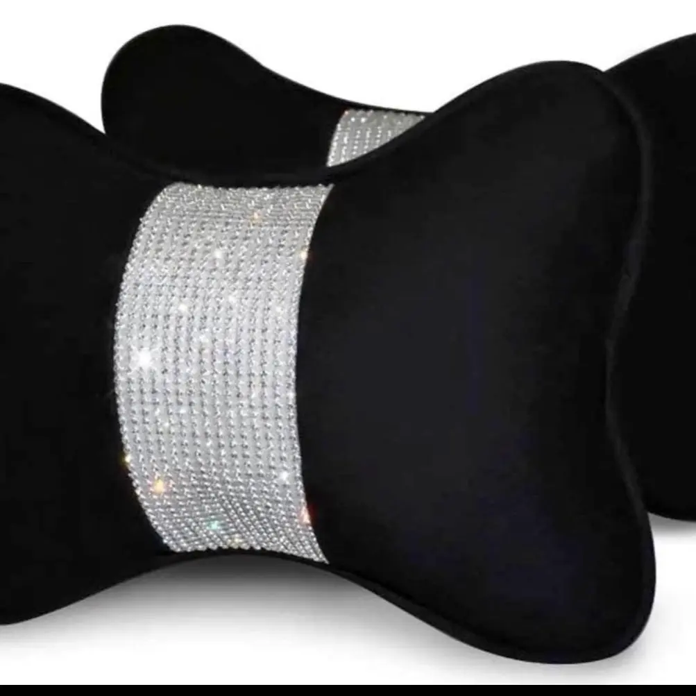 eing 2PCS Bling Car Seat Neck Rest Pillow Soft Plush Crystal Headrest Head Support Cushion Car Decor
