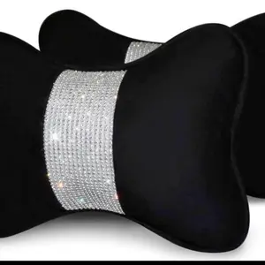 eing 2PCS Bling Car Seat Neck Rest Pillow Soft Plush Crystal Headrest Head Support Cushion Car Decor
