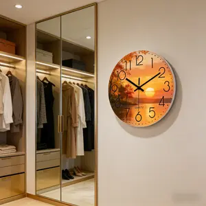 Cure Series Autumn Lake Scene Silent Wall Clock, Living Room Style Clock, Bedroom Cozy Time Clock, Hallway Decoration Hanging Watch