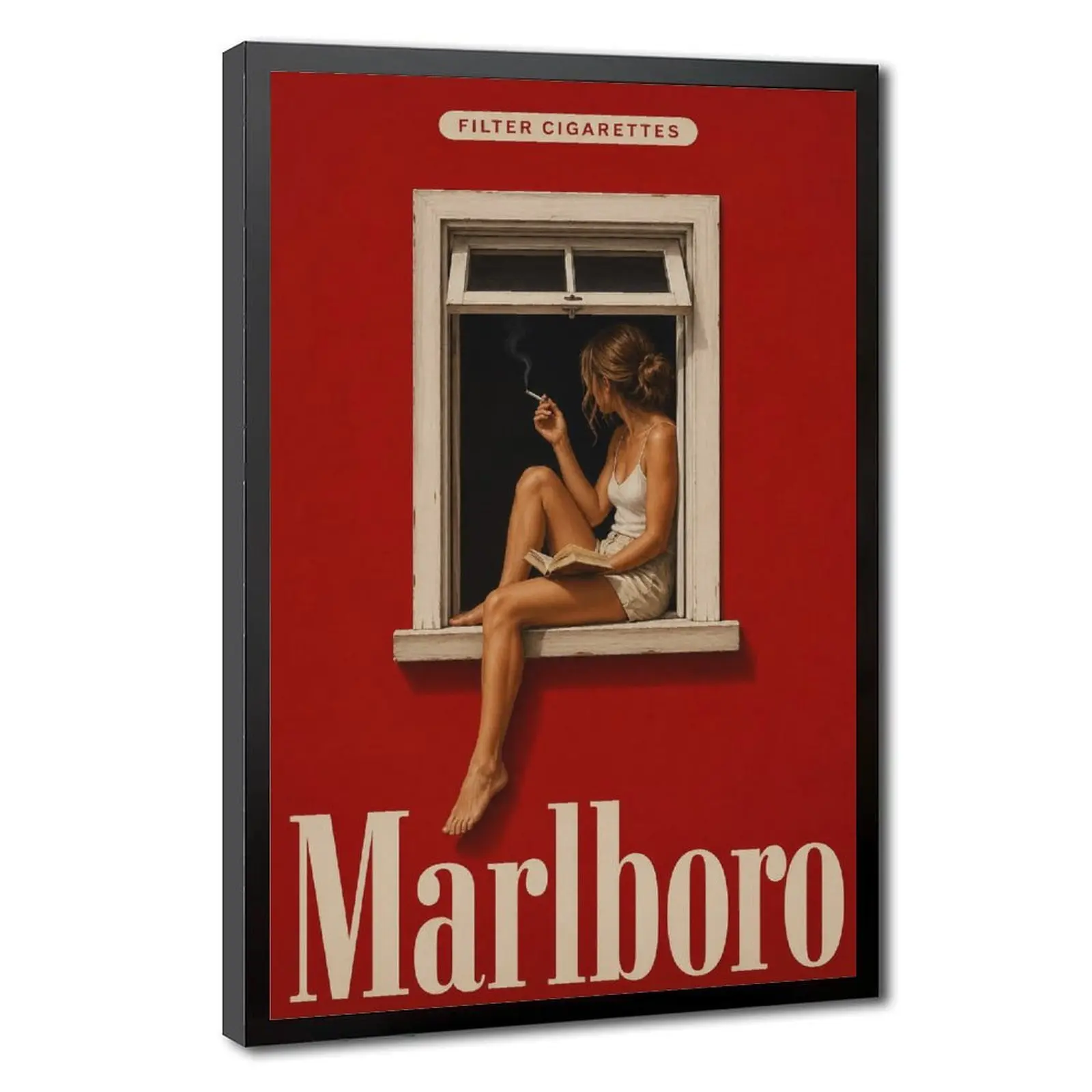 Vintage Marlboro Style Poster Red Wall Art Minimalist Retro Cigarette Ad Print Mid Century Modern Mancave Decor, Bedroom Decor, Home Decor