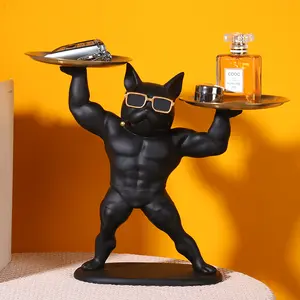 Creative Home Decoration French Dou Dog Ornament Key Storage Tray Porch Tabletop Animal Resin Crafts-60