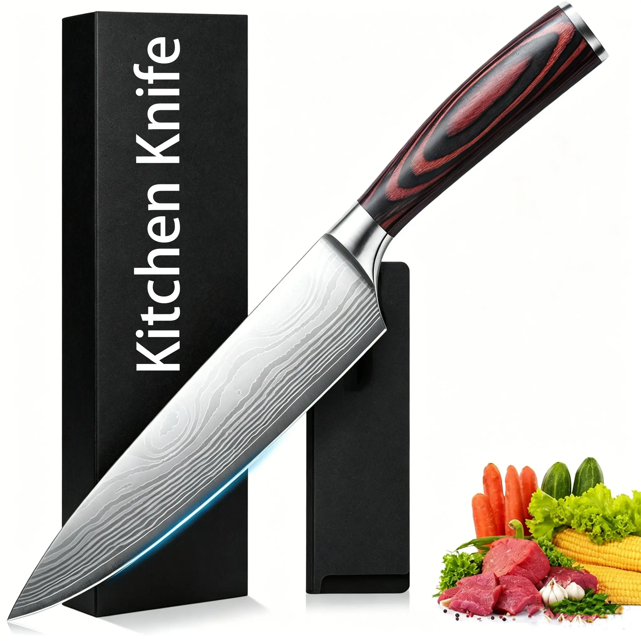 Chef Knife, 8 Inch High Carbon Stainless Steel Sharp Kitchen Knife with Ergonomic Handle, Gift Box for Family & Restaurant Blade Meat Wood Wooden