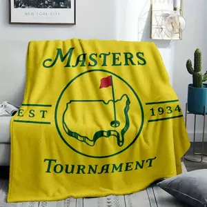 Classic Augusta Golf Tournament Flannel Blanket, Iconic Yellow Masters Style Logo Print with USA Map Design, Soft Premium Warm Fleece Throw for Golf Lovers, Decorative Sports Fan Gift for Man Cave or Office, Cozy Lightweight Bedding Wrap