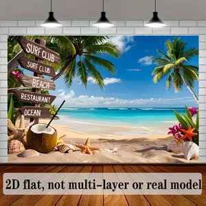 Tropical Hawaii Beach Theme 2D Flat Banner, Polyester Background, Multiple Sizes, Summer Party Wall Decor, Photo Backdrop
