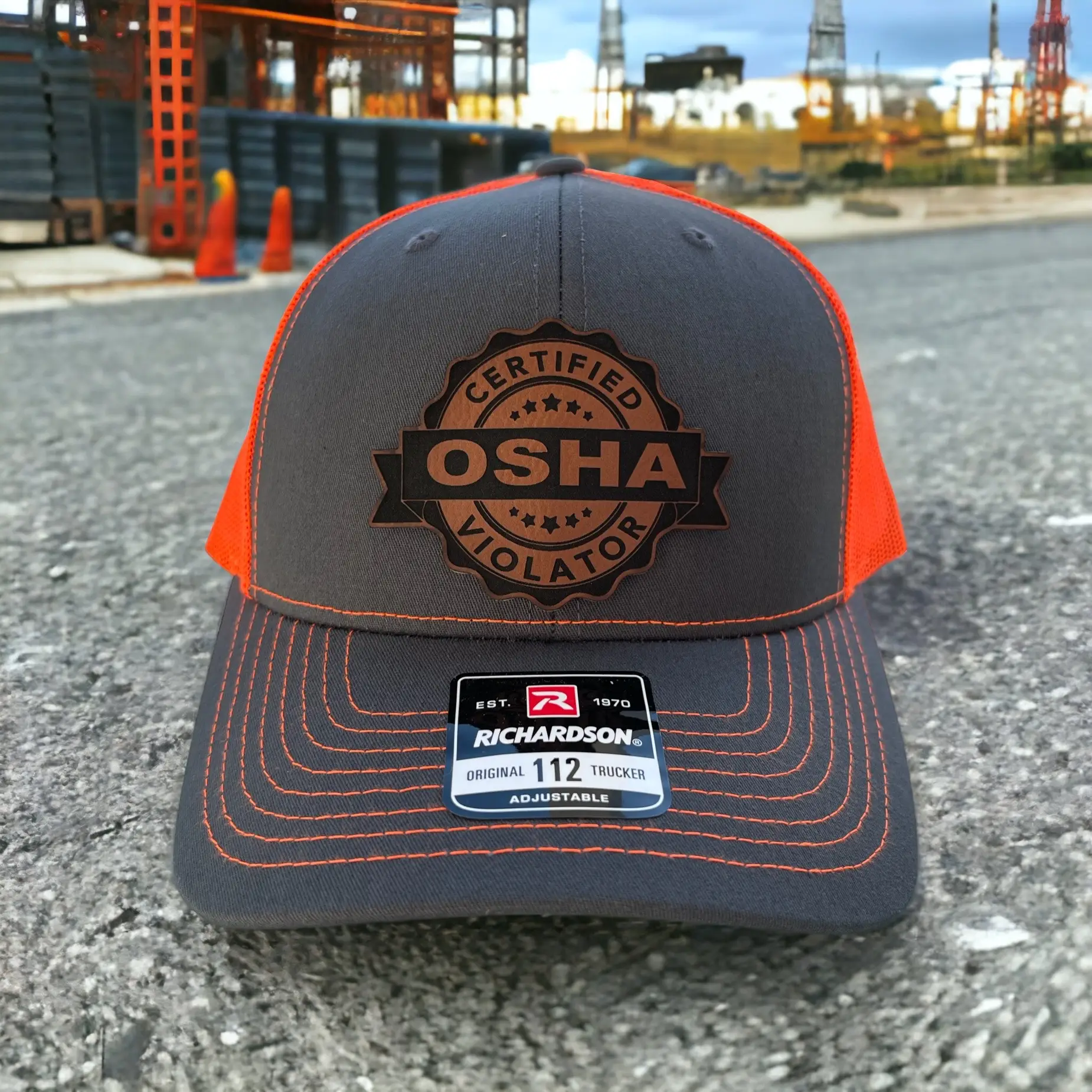 Certified OSHA Violator or MSHA Violator Leatherette Patch Richardson 112 Adjustable Trucker Hat