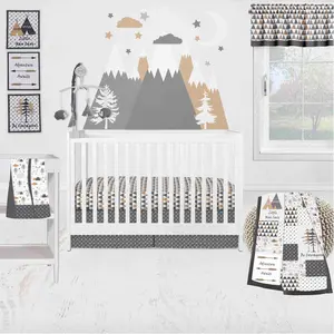 Bacati - Woodlands 10 Crib Bedding Set with 2 Fitted Crib Sheets Beige/Grey Neutral