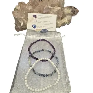 Calm Zen Manifesting Intention Crystal Bracelet Set 4mm Natural Gemstone Amethyst mystic crystals inner peace high quality reiki gift fire quartz for