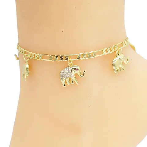 Women's 18K Layered Real Gold-Plated Elephant Motif Anklet - 10" Stackable Charm Ankle Bracelet, Aesthetic, Alternative Fashion, Animal Graphic Jewelry for Summer Nights, Dainty Gold-Plated Anklets, Choking Hazard Small Parts