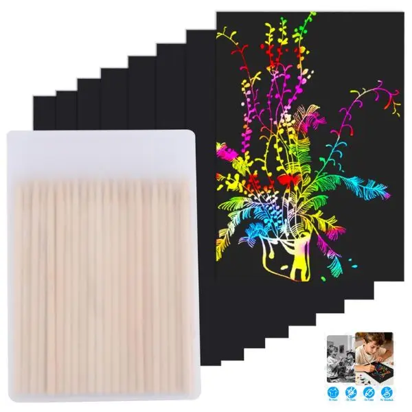 100PCS Scratch Art Paper for Kids – Rainbow Magic Scratch Off Craft Kit, Party Favors, Birthday Gift, Classroom Activity Ages 3-12