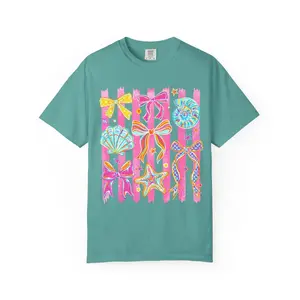 Beach Bow Graphic T-Shirt — Colorful Seashells & Starfish Design