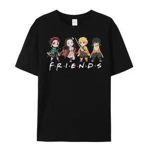 Men's Short-Sleeve Classic Pure Cotton T-Shirt - Unisex Round Neck, Casual Streetwear Demon Slayer Anime-Print Top, Nezuko Kamado Merchandise for Anime Fans, Shortsleeve
