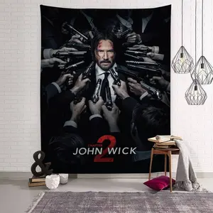 John Wick Chapter 2 Tapestry, Keanu Reeves Action Movie Poster Wall Hanging, Aesthetic Action Film Decor for Bedroom Dorm Living Room