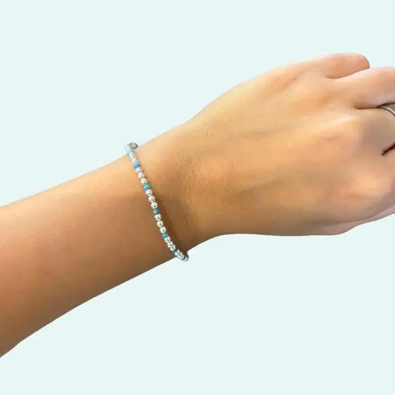 Protect Your Pulse 14k Real Gold Filled Bracelet With Alternating Turquoise Beads for Balance Harmony and Peace