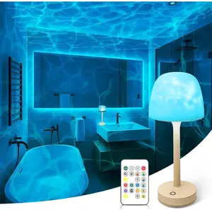 Waterproof Rechargeable Shower Lamp for Inside Shower, Cordless Bathroom Lamp with Remote & Touch Control, 16 Color Changeable LED Ocean Wave Projector Light for Bathroom Bathtub