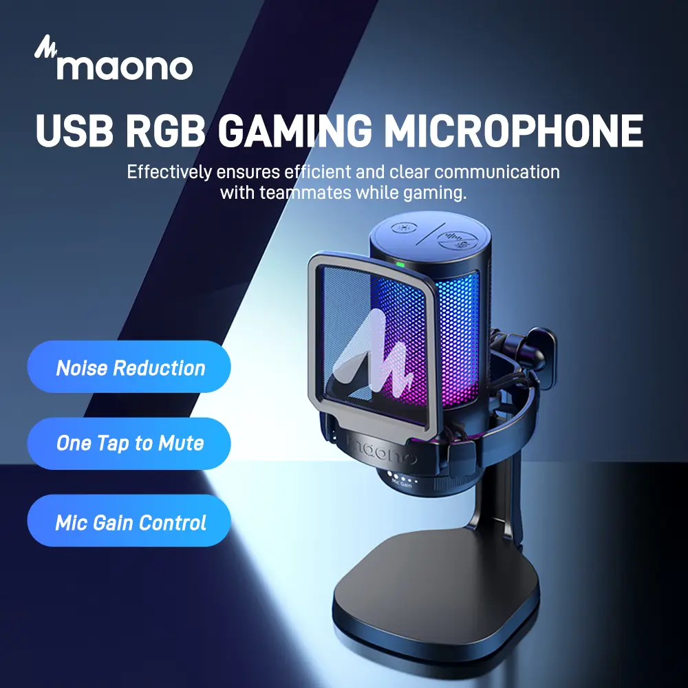MAONO DGM20 USB Plug Gaming and Streaming RGB Tiktok Audio Microphone Gear with Muted Mic, Noise Reduction for Use with PCs, and Android Smartphones.