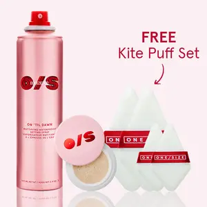 ONE/SIZE Must-Have TRIO: On 'Til Dawn Mattifying Waterproof Setting Spray + Blurring Setting Powder + Free Kite puff set x4 ONE/SIZE Must-Have TRIO: On 'Til Dawn Mattifying Waterproof Setting Spray + Blurring Setting Powder + Free Kite puff set x4