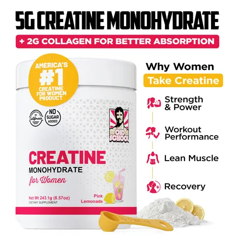 Old School Labs Creatine Monohydrate for Women with Collagen & BCAA | 5g Creatine Powder for Lean Muscle, Recovery, Healthy Hair & Skin (Pink Lemonade)