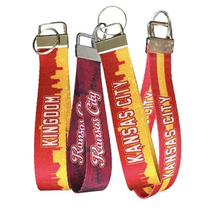 Kansas City Kingdom Collection - Baseball and Football Red and Yellow Nylon Fabric Key Fob - Wristlet Keychain