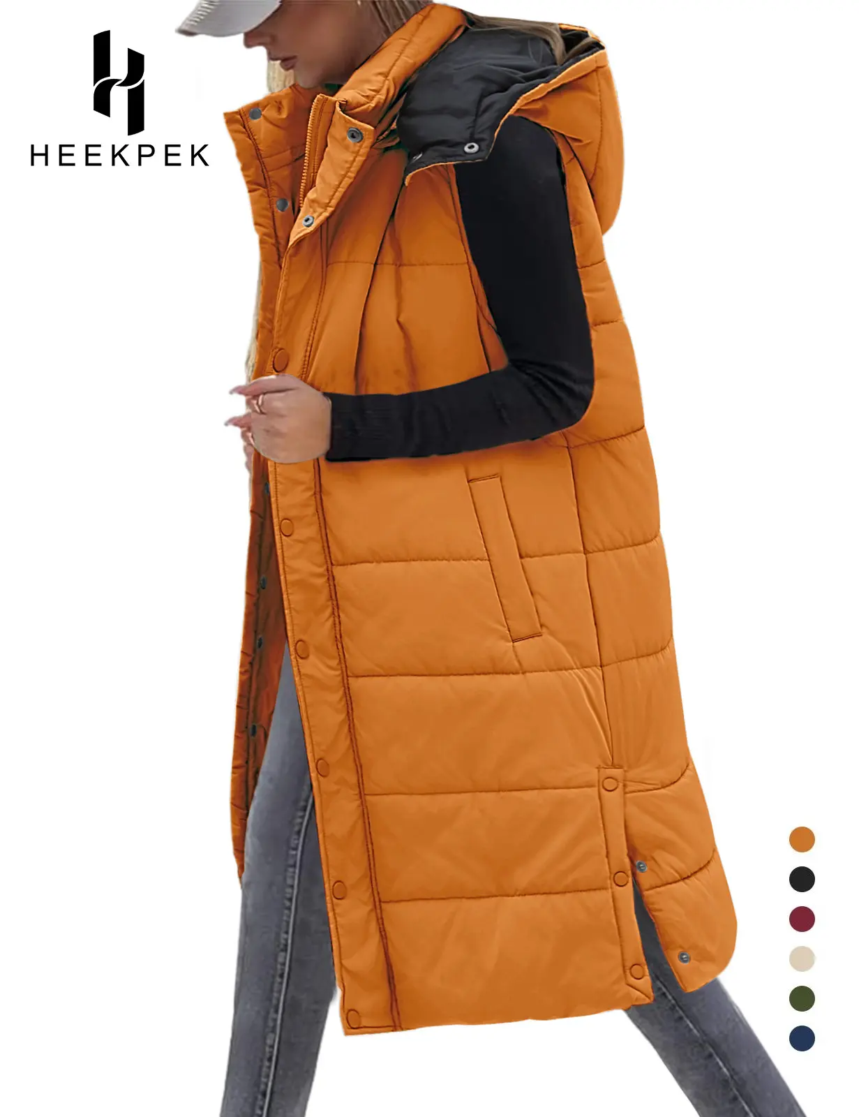 HEEKPEK Women's Sleeveless Hooded Quilted Winter Vest - Polyester Plus Size Magnetic Button-Down Casual Outerwear, Available in XXL (2026)