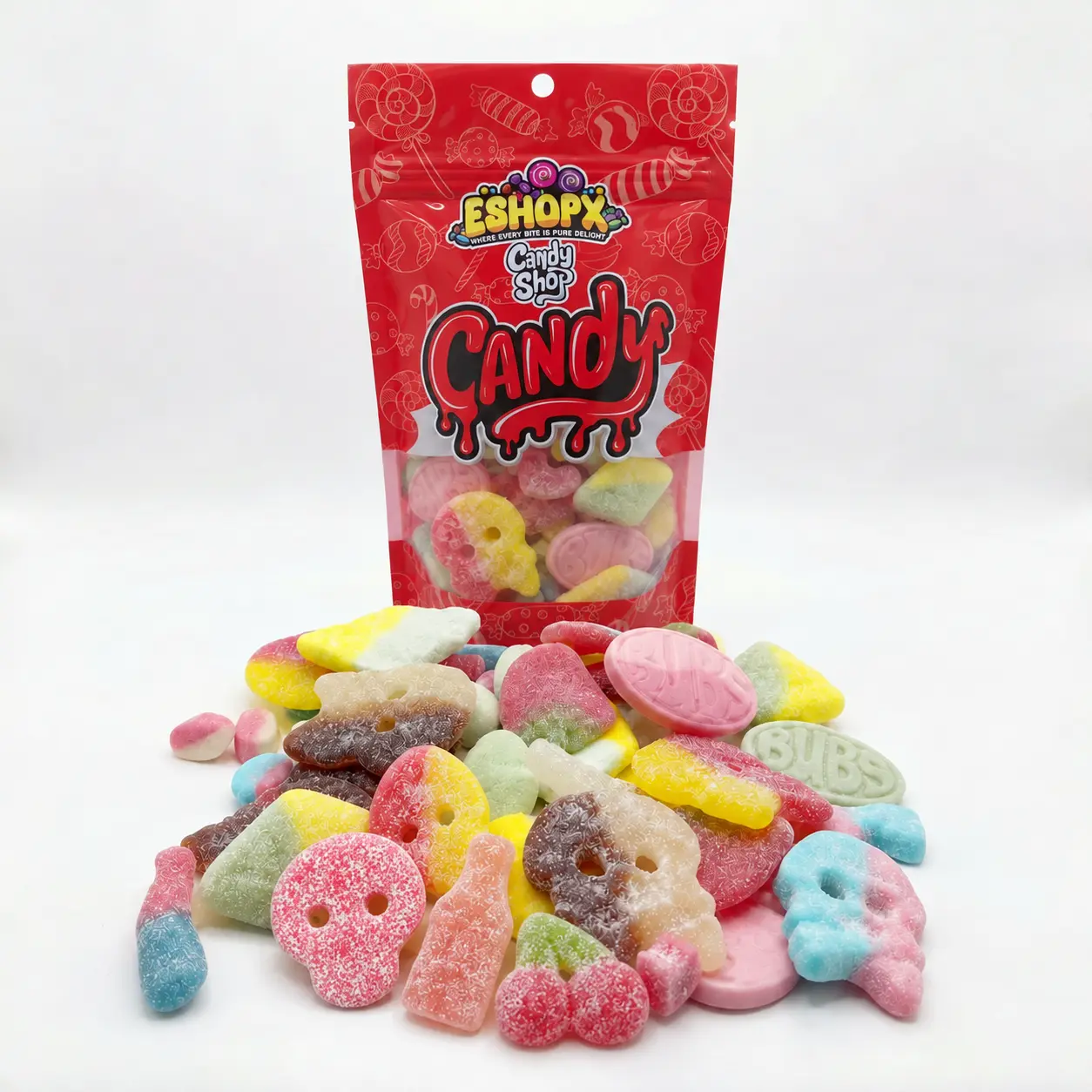 Swedish Candy Mix with Skulls BUBS - 1/2 lb, 1 lb Snack Bonbon - Sweet & Sour, with Watermelon, Banana, Strawberry Blueberry, Lemon, Sugar - Swedish Chewy Gummy Mix