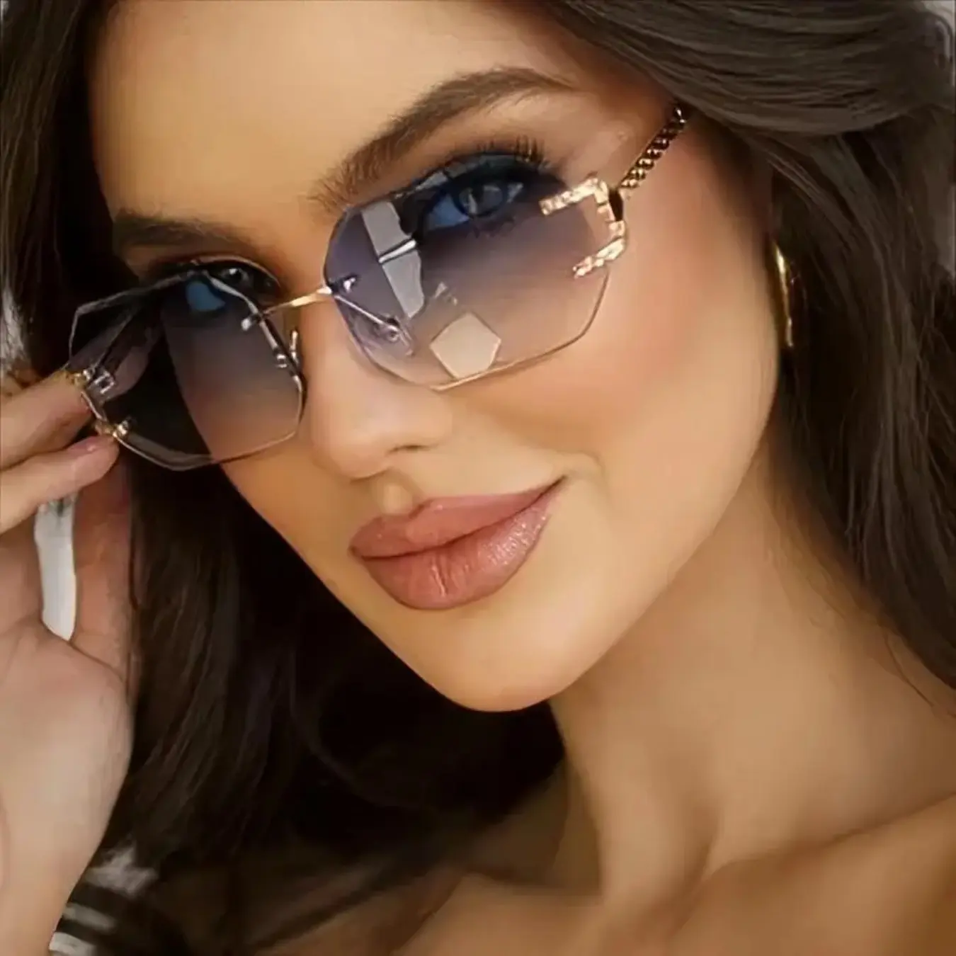 Geometric Polygon Sunglasses for Women, Rimless Designer Style with Gradient Cutting Lenses for Sports & Fashion, Geometric Frame Sunglasses, Square Polygon Sunglasses