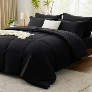 Comforter Set - 7 count Bed in a Bag Set Black , Complete Bedding Sets Bed Set for All Season with Comforter, Flat Sheets, Fitted Sheet, Pillowcases & Shams