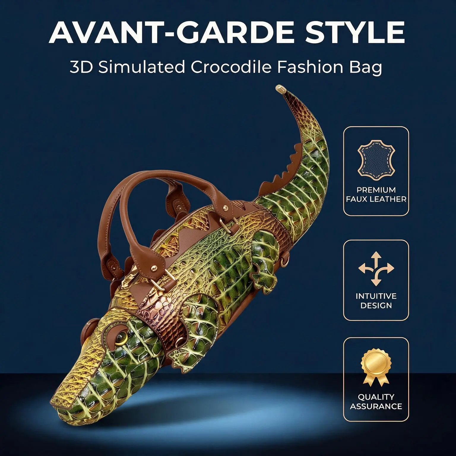Women's 3D Crocodile-Shaped Waterproof PU Leather Backpack - Funny Alligator Statement Bag, Unique Crossbody Shoulder Purse for 2026 Trend