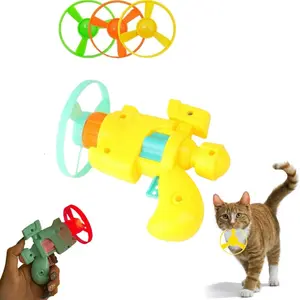 6-Piece Interactive Cat Toy Set, Solid Pattern Plastic Helicopter Flying Propeller Launcher, No Battery Needed, Indoor Durable Ball Game, Outdoor Dog Training Toy