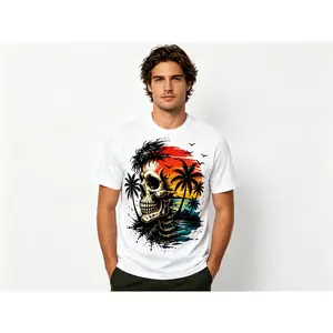 Retro Skull T-Shirt for Women Men |   Tropical Beach Graphic Tee |   Summer Coastal Casual Fashion Shirt