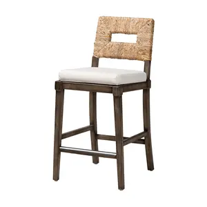 Baxton Studio Porsha Dark Brown Natural Rattan Counter Stool