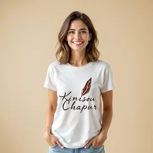 Kinisou Chapur Tee - White T-Shirt with Unique Script and Feather Design